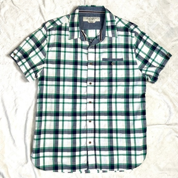 Gable & Grant White Blue Green Plaid Casual Button Down Short Sleeve Shirt XL - Picture 8 of 11